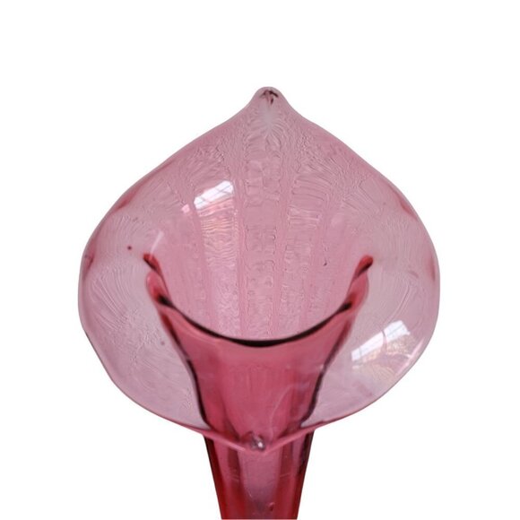 Vintage HUGE Jack In The Pulpit Vase Pink 22" Tall Clear Base Hand Crafted MCM - Picture 7 of 11